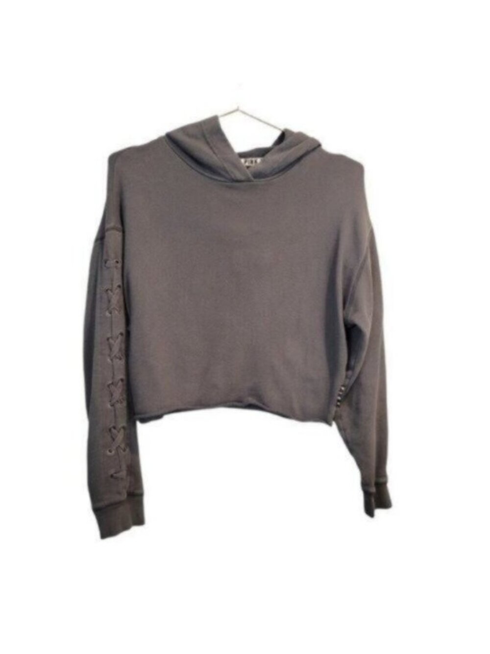 Victoria's Secret PINK | Lace up Sleeve Cropped Hoodie Sweatshirt Gray - Picture 2 of 7